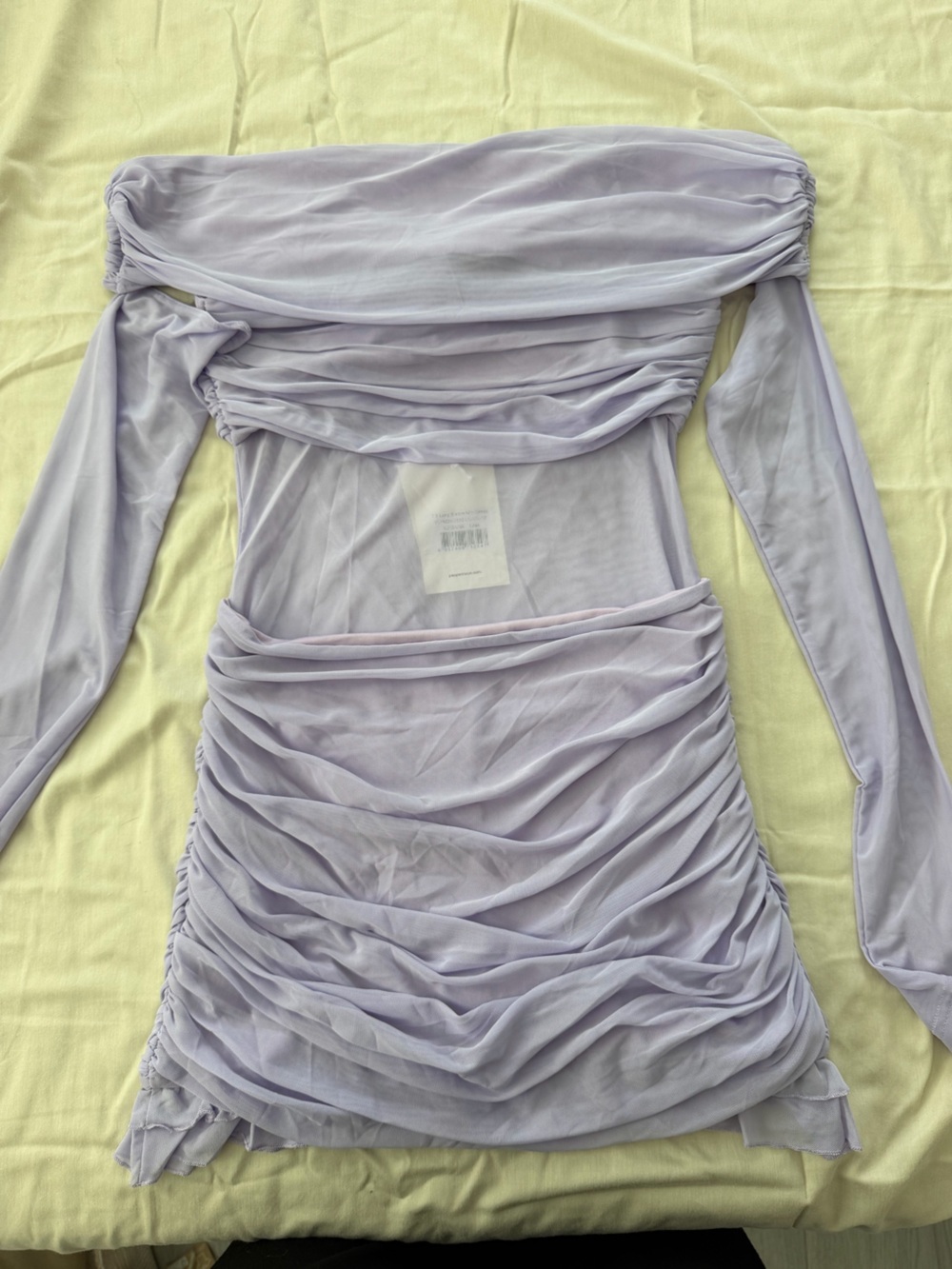 Peppermayo Lilac Off-Shoulder Ruched Long Sleeve Mini Dress - Picture 5 of 5
